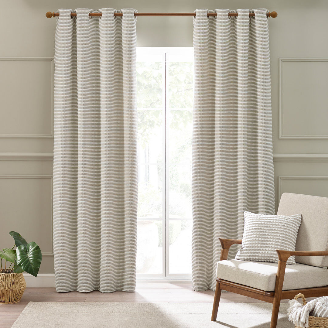 Catherine Lansfield Stab Stitch Lined Eyelet Curtains Natural 66x90 Inch