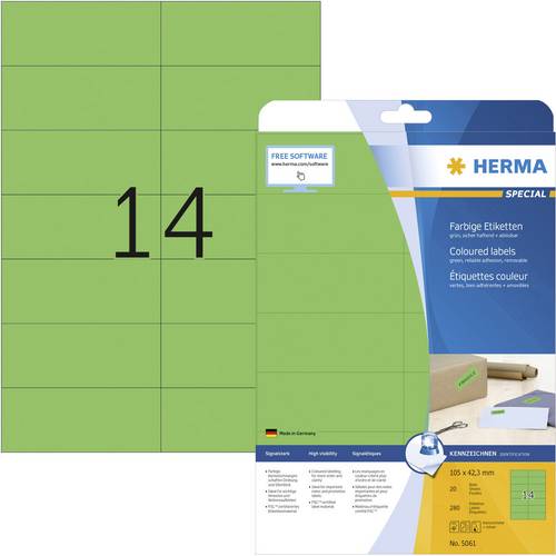 Herma 5061 Universal-Etiketten 105 x 42.3 mm Papier Grün 280 St. Permanent haftend Tintenstrahldrucker, Laserdrucker, Farblaserdrucker, Kopierer