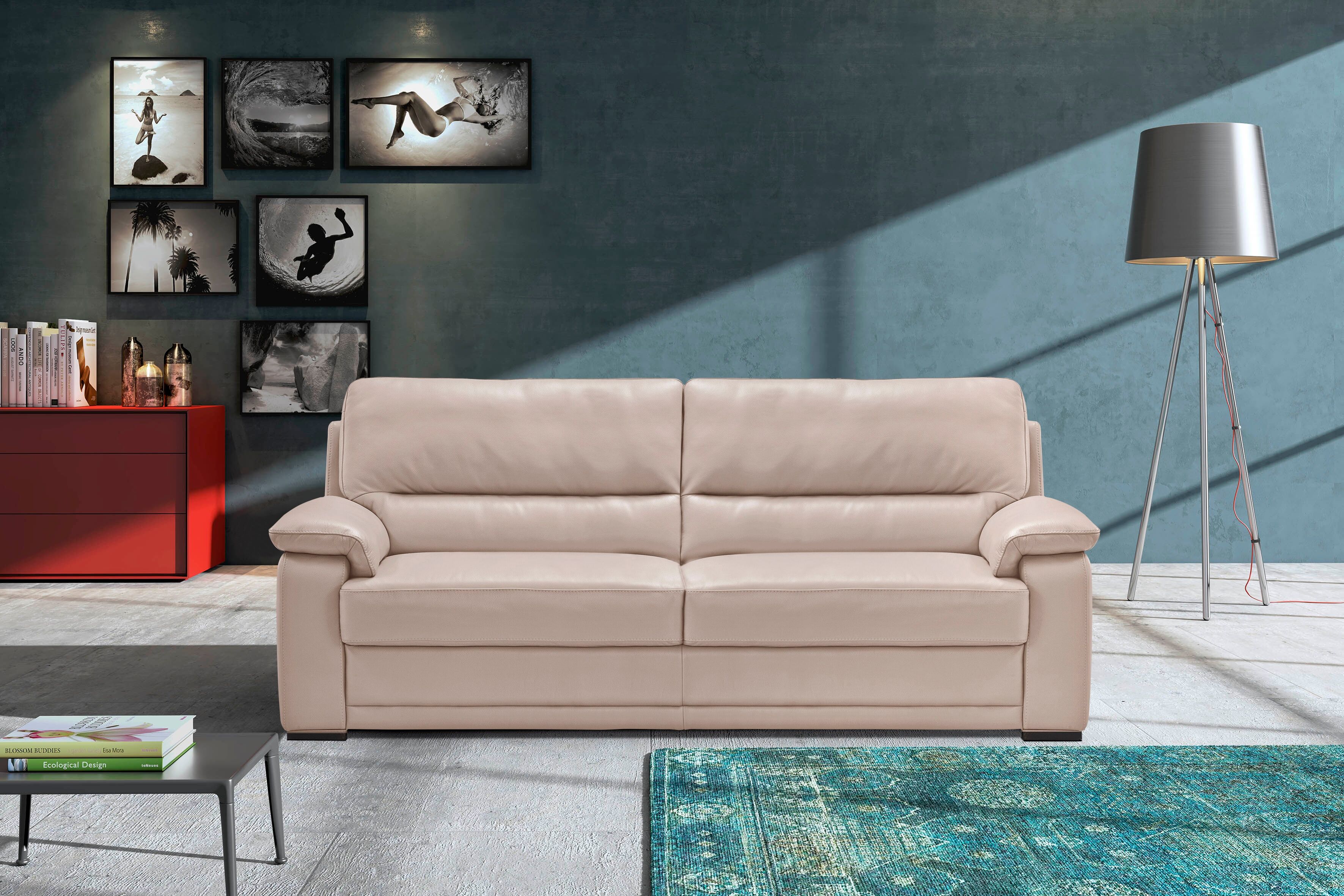2,5-Sitzer EGOITALIANO "Doris, modernes Designersofa, Ledersofa mit erstklassiger Sitzqualität", weiss (paper), B:192cm H:90cm T:93cm, Leder »BULL« (echtes Rindsleder). Geschliffenes, pigmentiertes und behandeltes Rindsleder mit einer Dicke von 1, 3-1, 5 