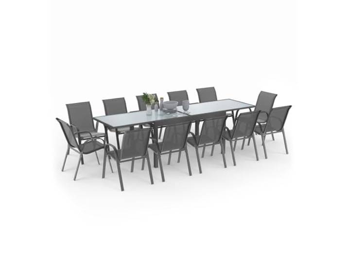 IDMarket - Gartenmöbel Madrid Ausziehbarer Tisch 135-270 cm und 12 stapelbare Stühle Anthrazitgrau