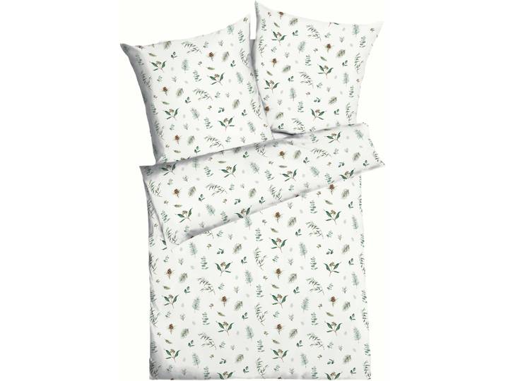 Bettwäsche KAEPPEL Winter Greens , grün, B/L: 155cm x 220cm, 1 Stk., 1 Stk., Feinbiber, B/L: 80cm x 80cm, 2 Stk., Feinbiber, Obermaterial: 100% Baumwolle, Bettwäsche, Bettwäsche, mit Blättern
