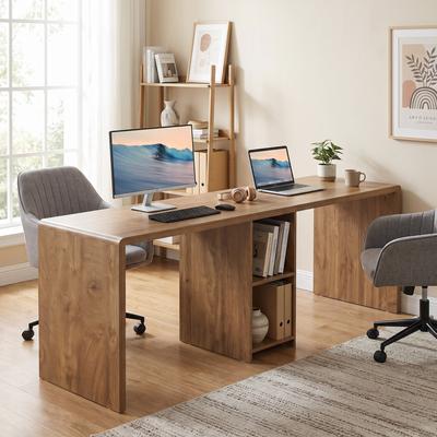 BLUEBELL 78.74-Inch 2 Person Computer Desk with Open Storage Shelves, Home Office Writing Workstation