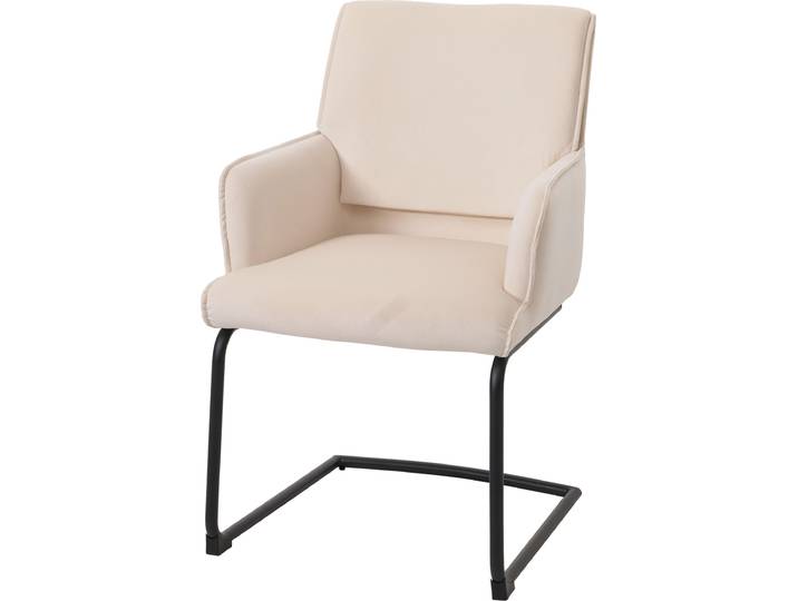 Freischwinger HWC-N60, Esszimmerstuhl Küchenstuhl Stuhl, Stoff/Textil creme-beige