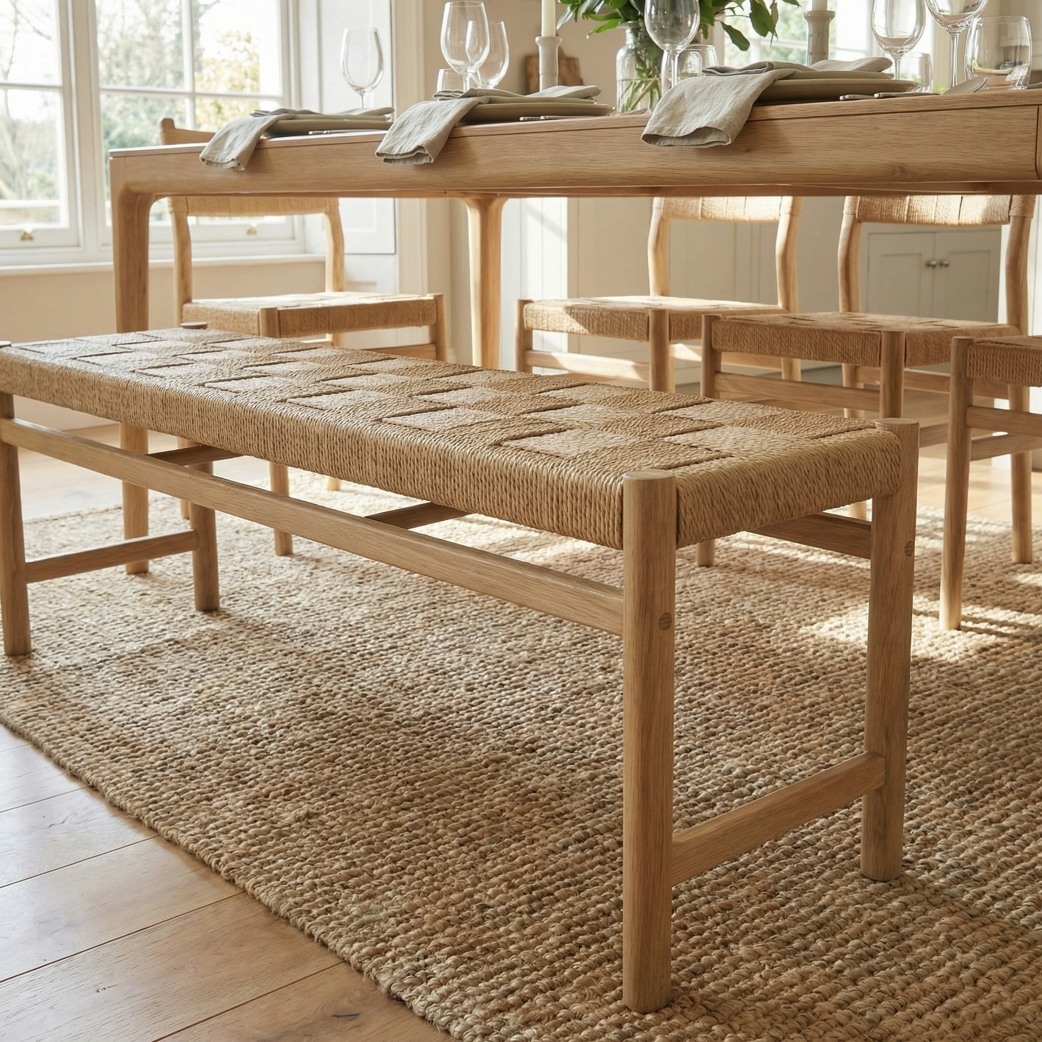 Harbour Lifestyle Marlow Woven Dining Bench in Light Oak