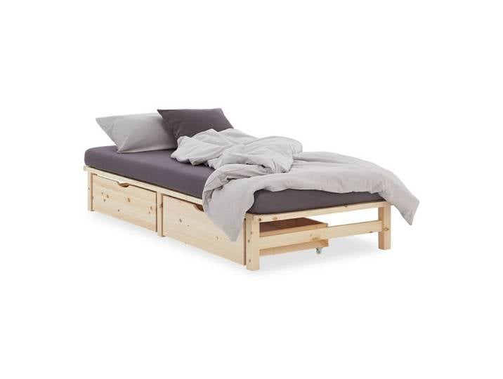 Lit simple - HOMESTYLE4U - HomeStyle4U 3038 - 100x200 cm - 2 tiroirs - Bois palette naturel