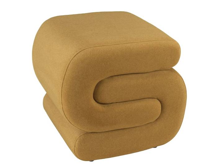 Pouf en tissu effet velours jaune moutarde