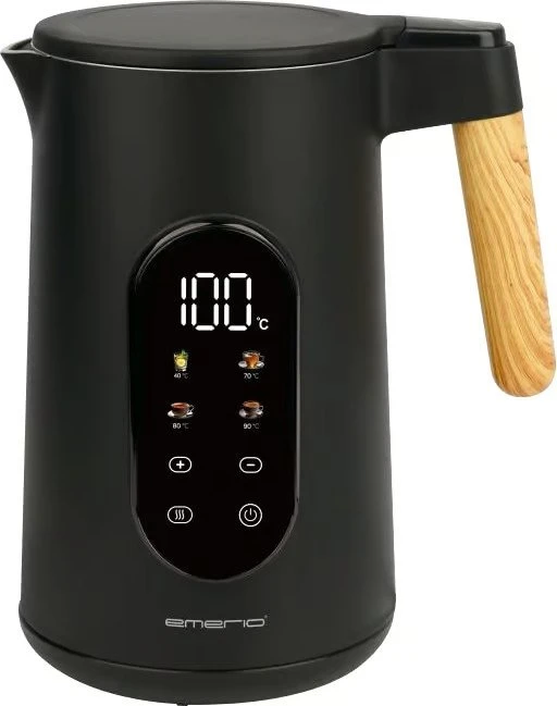Emerio Wasserkocher 1,7 l Holzgriff, schnurlos, Digit.Disp.