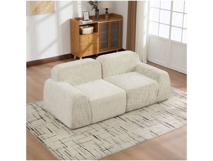 Canapé modulable EVRYAE - sans montage structure compressée et base antidérapante - Chenille - beige
