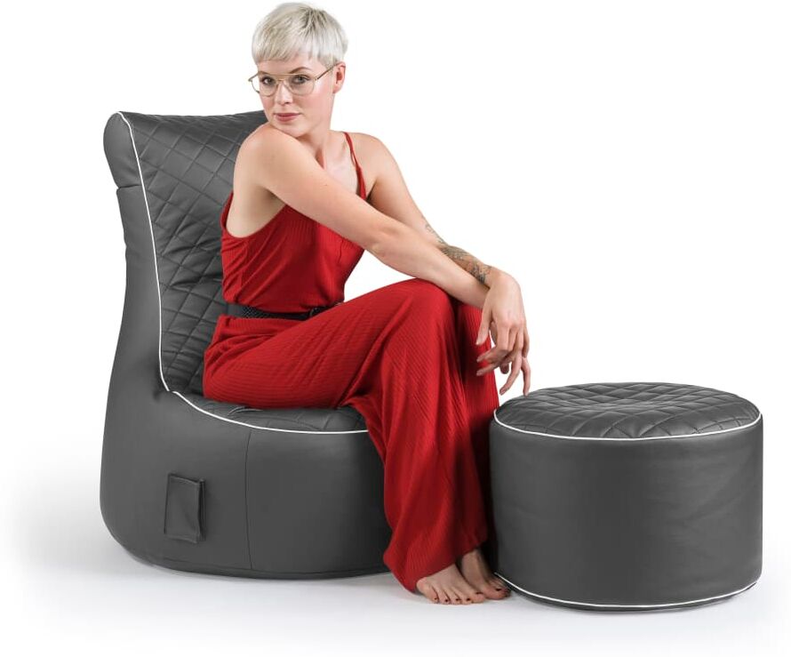 Sitting Point Pouf noir avec piqure sellerie et passepoil blanc 95x65x90 Noir 70x90x80cm