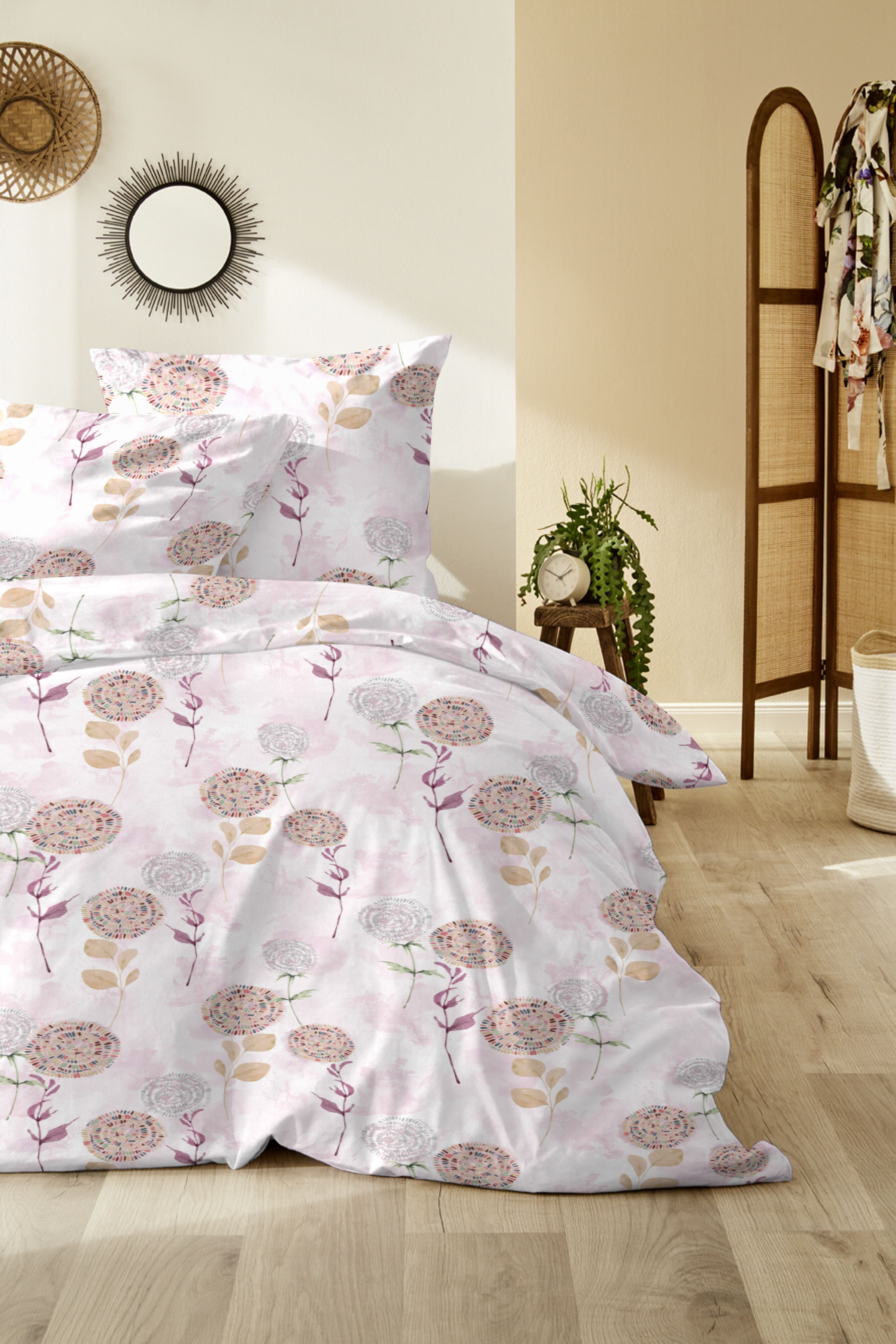 Bettwäsche PRIMERA "Edelflanell-Bettwäsche Fallflower", rosa, B/L: 135cm x 200cm, 1 Stk., 1 Stk., Edel-Köper-Flanell, B/L: 80cm x 80cm, 2 Stk., Edel-Köper-Flanell, Obermaterial: 100% Baumwolle, Bettwäsche, Bettwäsche, mit raffinierten Farbakzenten rosa B/