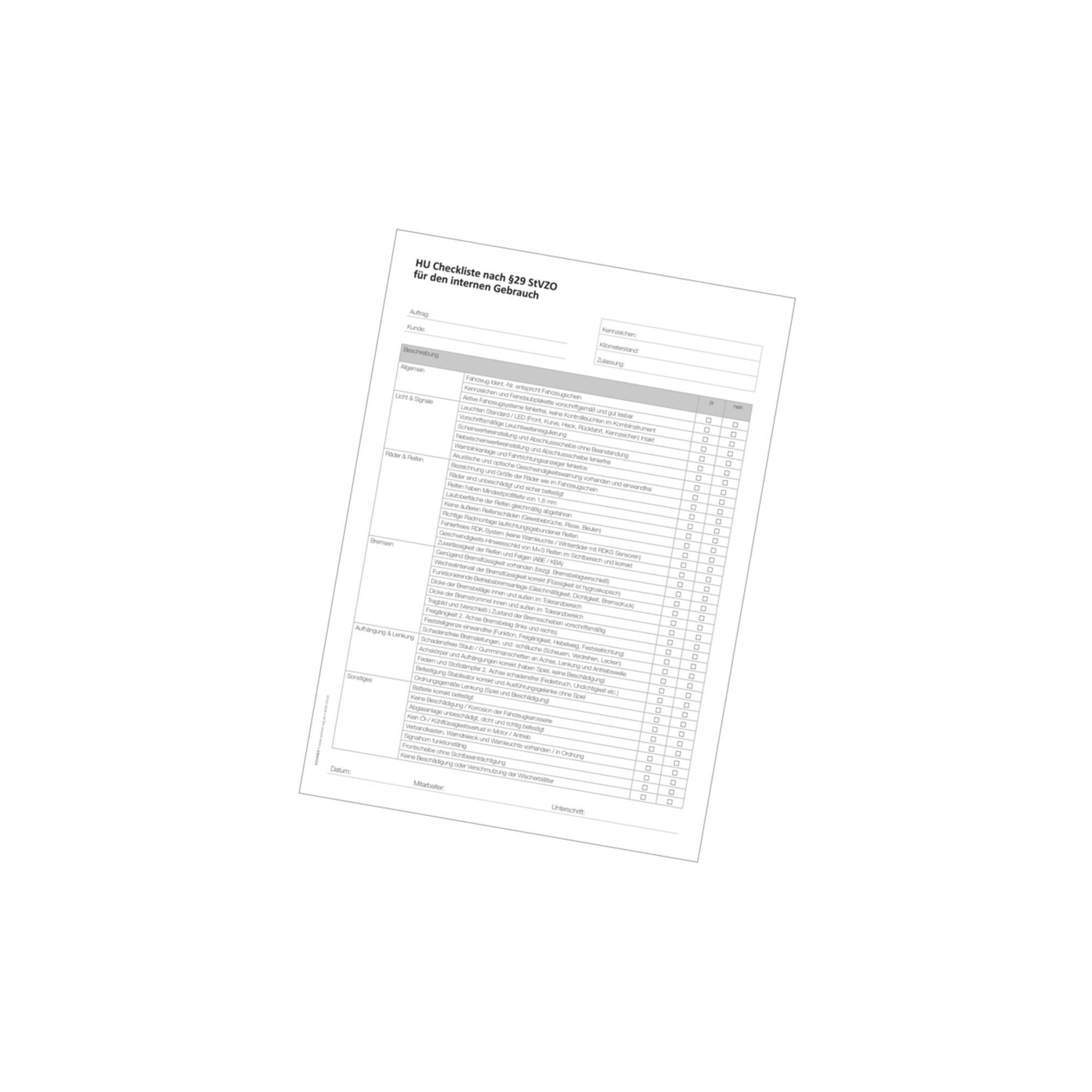 Eichner Block HU Checkliste nach §29 StVZO DIN (9036-00181)