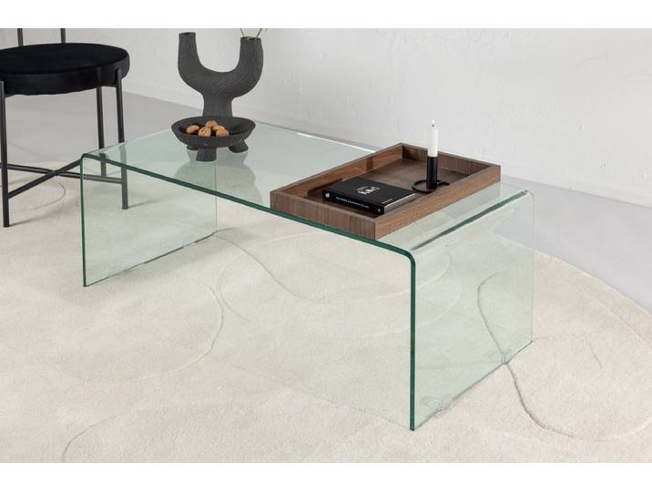 Couchtisch Klaro - aus Glas mit Holztablett - Glas - Luxusbetten24