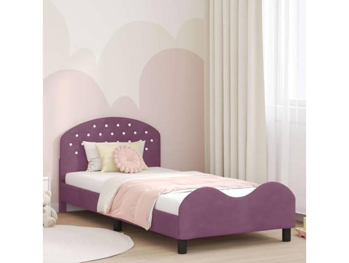 Samtbezogenes Kinderbettgestell mit Staufächern niedriges Design Lila 90 x Kinderbettgestell mit Kopfteil Lila 90x190 Samt Jugendbett mit Stauraum Lattenrost Stabil Modern