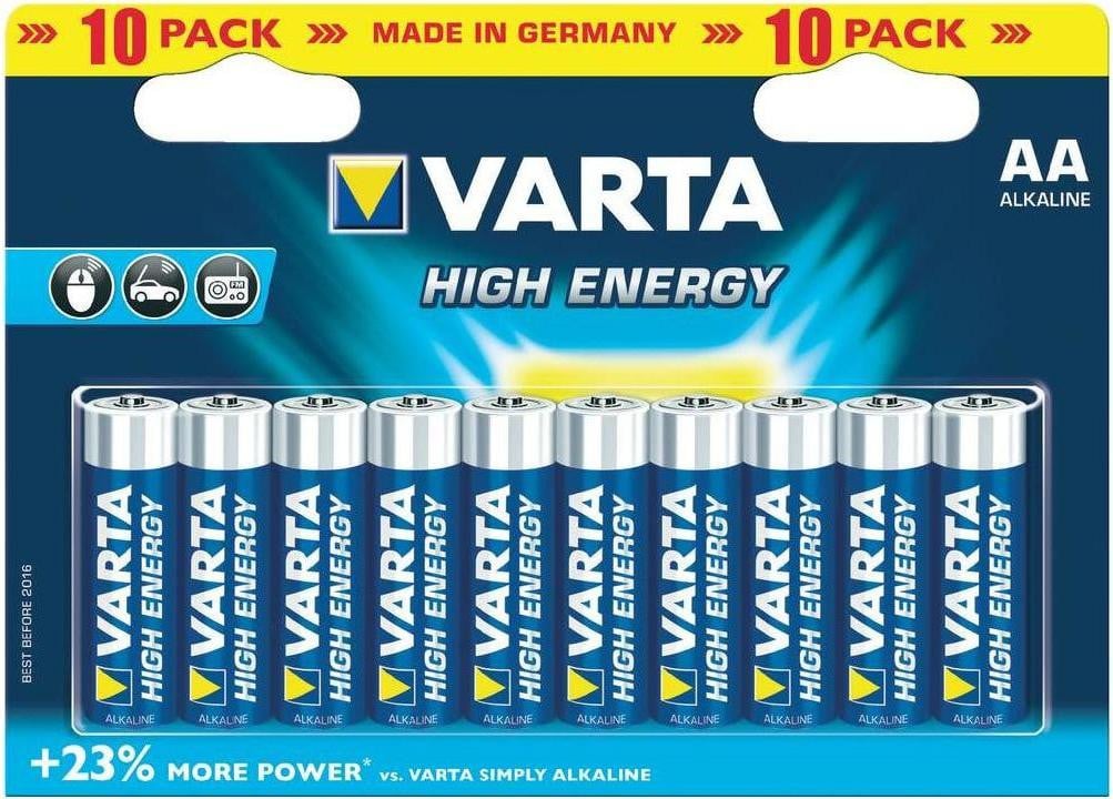 Varta High Energy AA Alkaline Wegwerpbatterijen, 1,5 V, 10 stuks