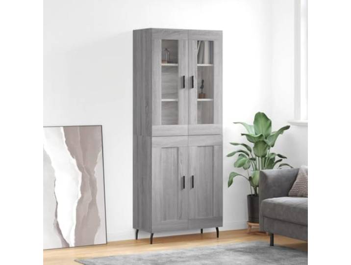 Jkghdrt Highboard Sonoma 69,5x34x180 cm Holzwerkstoff mit Metallfüßen Stauraum-Schrank, Holzwerkstoff, Feuchtigkeitsbeständig, Metallfüße, Sonoma-Optik, viel Platz