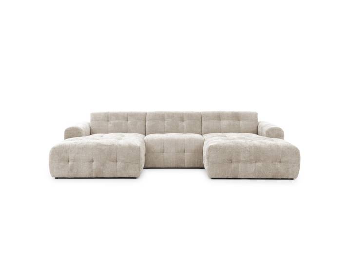 WOHNLANDSCHAFT in U-Form mit raffinierten Steppungen, 6-Sitzer, Wellenunterfederung, B323/T161/H79 cm, Chenille-Bezug in Sandgrau / 21048