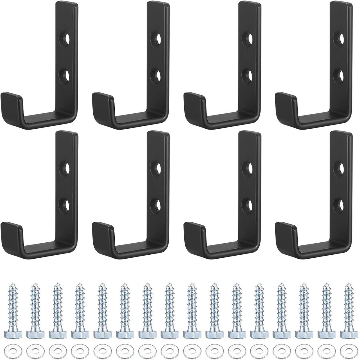 Zware Wandhaken voor Garage en Thuisgebruik - 8 Stuks J-vormige Haken, Zwart