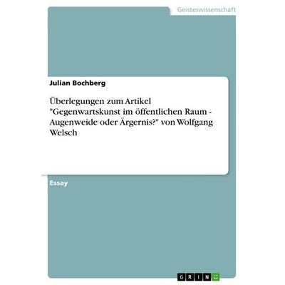 Überlegungen zum Artikel 'Gegenwartskunst im öffentlichen Raum - Augenweide oder Ärgernis?' von Wolfgang Welsch, Taschenbuch von Julian Bochberg,
