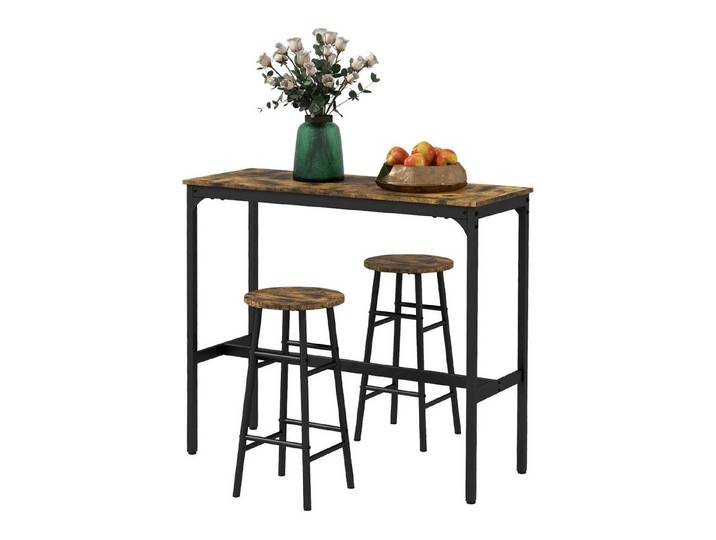 furnicato Bartisch 3-teilig im Industriedesign, Braun + Schwarz