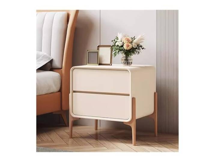 xiuling4568 Kleiner Nachttisch Holz Minimalistischer Nachttisch Schlafzimmer Zwei Schubladen Reiner Farbe Abgerundete Kanten Nachttischmöbel(White,Small)