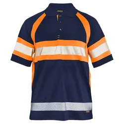 Warnschutz Polo-Shirt mit UV-Schutz "3338" - L - marine/orange