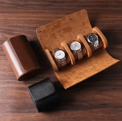 Uplift Curations 3 Slot Watch Roll Travel Case Portable Watch Organizer With Removable Pillows black 2 Slot