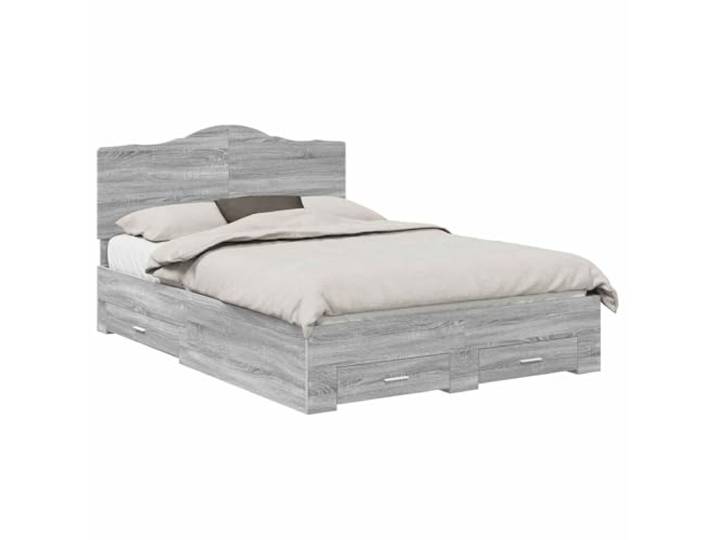 HMDNGOUT Speicherbettgestell Grau 150x200 cm Holzwerkstoff Bettrahmen mit Schubladen und Kopfteil