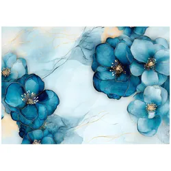 FOTOTAPETE Marmor Blumen Blau 312x219 cm