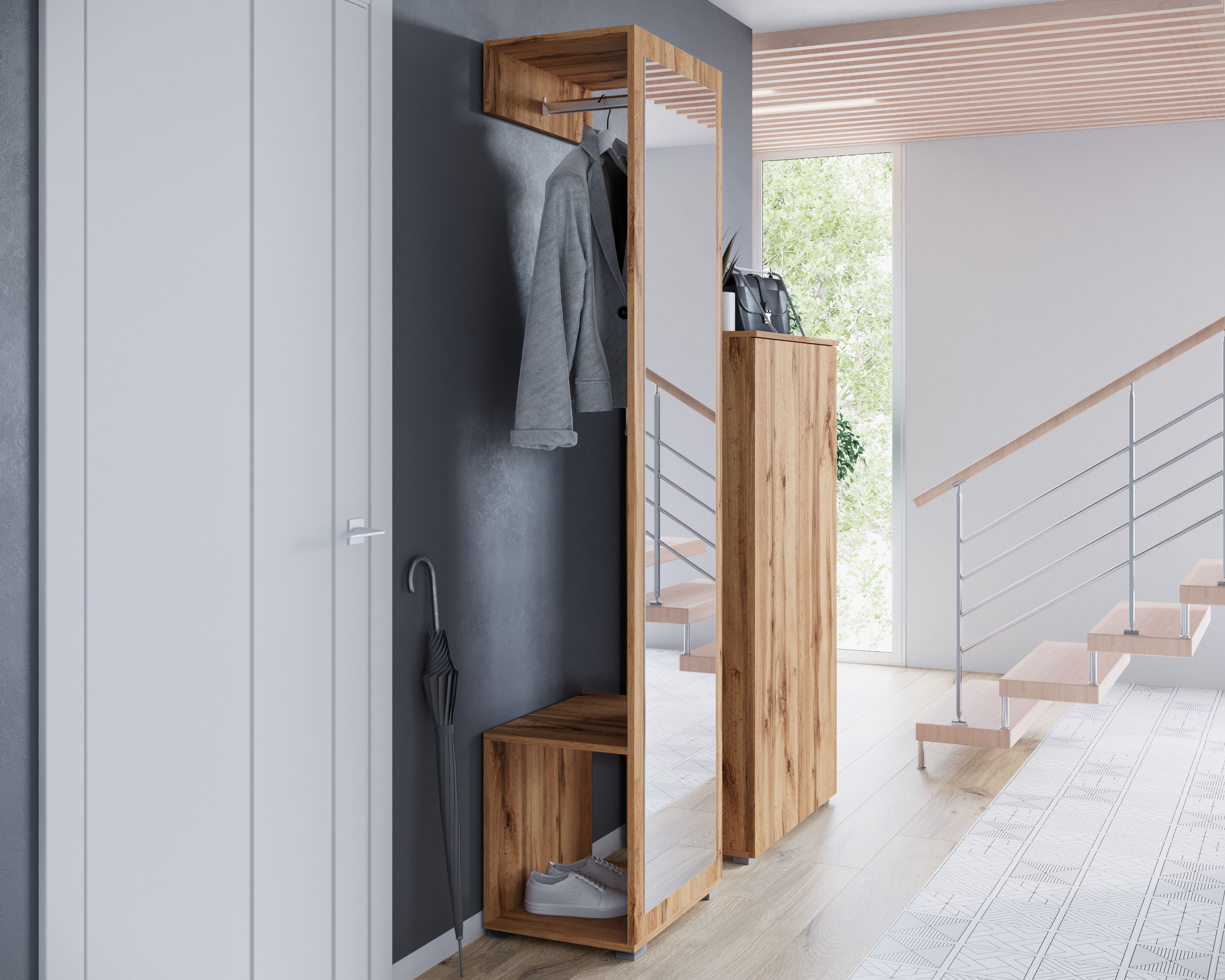 Garderobenschrank OTTO HOME "Paris", braun (votan eichefarben, votan eichefarben), B:50cm H:190cm T:35cm, Schränke, Garderobenschrank, moderne Garderobenschrank 190cm, mit Kleiderstange und Frontspiegel