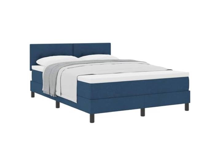 KKgypkn Boxspringbett manuell verstellbares Kopfteil Blau 160x200 cm Stoff mit atmungsaktivem Bezug und Taschenfederkernmatratze