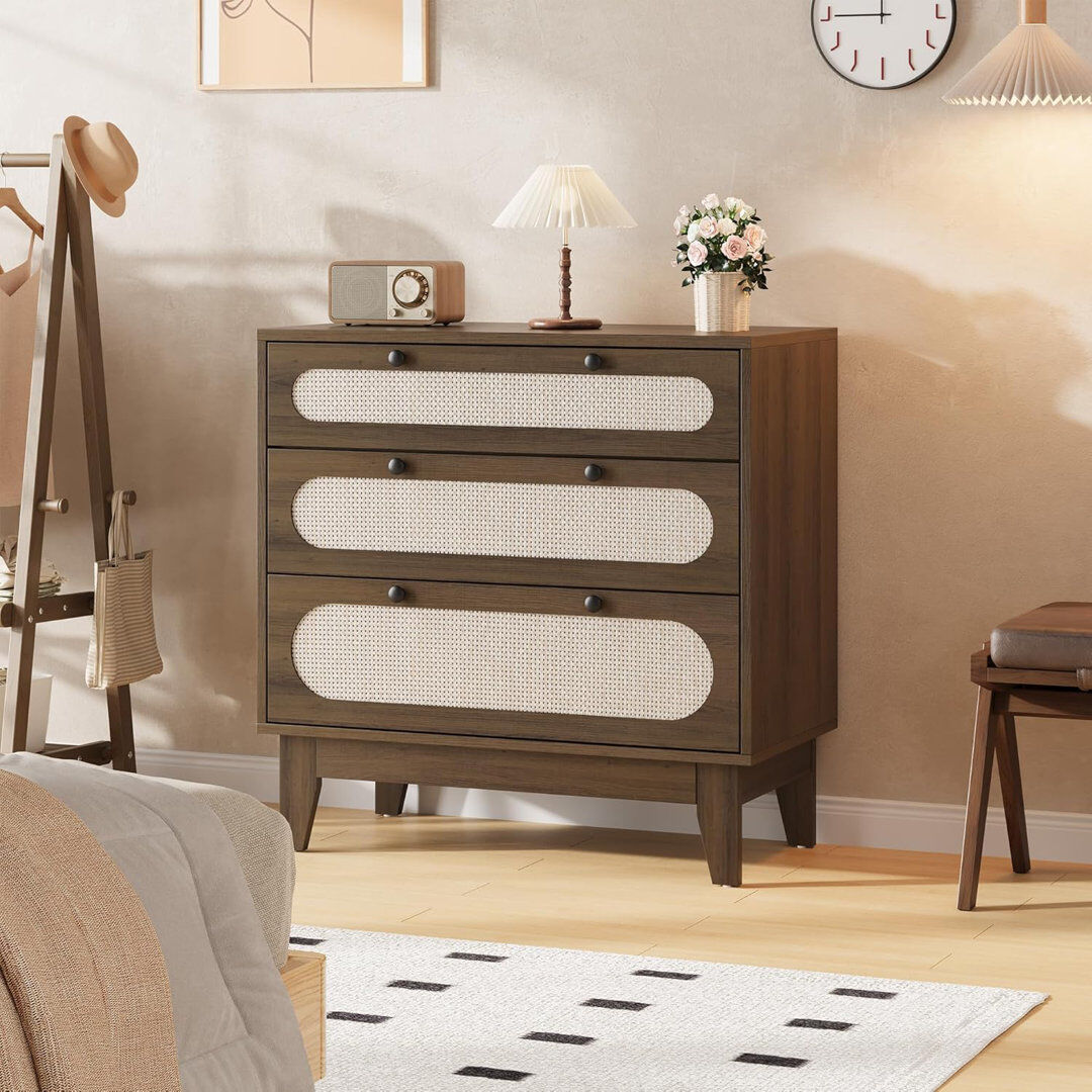 Blue Elephant Modern Rattan Nightstand, Narrow Farmhouse Accent Cabinet Brown/Brown/Beige 79.2cm H X 39.9cm W X 80cm D
