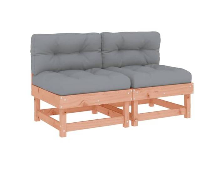 Coespram 2er Set Mittelsofa aus Massivholz Douglasie mit Kissen Modulares Loungesofa Element für Terrasse und Garten, dicke graue Polster für bequemes Sitzen, Latten-Design.