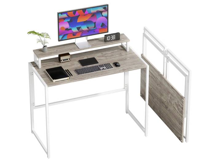 ComfortXL Schreibtisch De-14942 klappbar mit Monitorhalterung Naturholz, Naturfarben, 48x87.5x100 cm, Büromöbel, Schreibtische, Schreibtische
