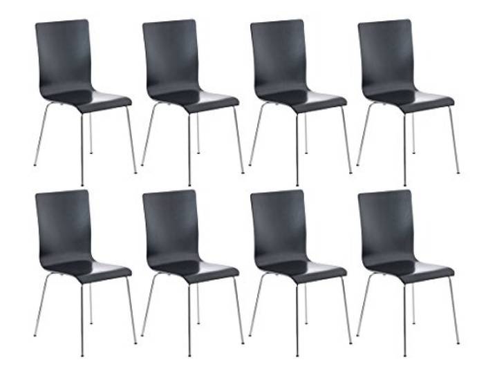 CLP 8er-Set Wartezimmerstuhl Pepe mit ergonomisch geformten Holzsitz und Metallgestell I 8X Konferenzstuhl erhältlich, Farbe:schwarz