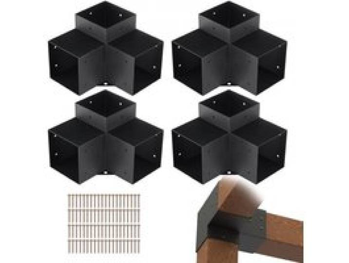 VEVOR Kit Supports de Pergola 6x6 po 15x15 cm Support de Poteau Bois de Menuiserie 4 Supports d'Angle à 3 Voies Base de Poutres Quincaillerie Bricolage pour Tonnelles, Pergolas de Terrasse, Cabanes