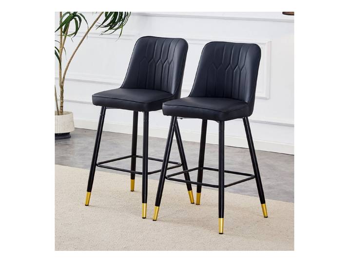 Fine Life Pro Barhocker 2 Barhocker 100 cm, schwarzes PU, schwarzes Gestell, Fußraste, Für Hausbar, mehrere Farben erhältlich