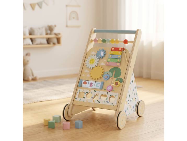 AIYAPLAY Trotteur Bois Bébé Chariot Marche Centre Activités 18M+