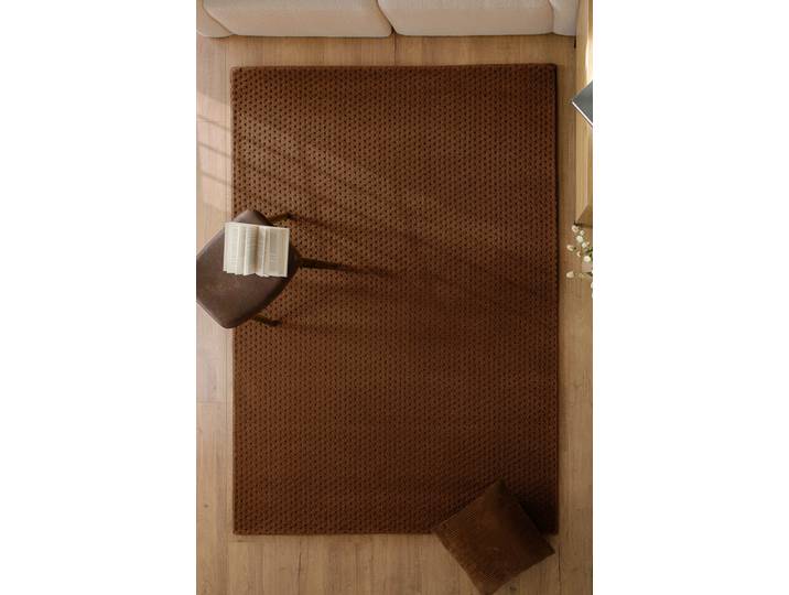 Teppich WECON HOME Castello THREE , braun, B:140cm H:7mm L:200cm, Schurwolle, Teppiche, Teppich, Schurwolle, Kurzflor mit Hoch-Tief-Effekt, Wohnzimmer, Punktmuster