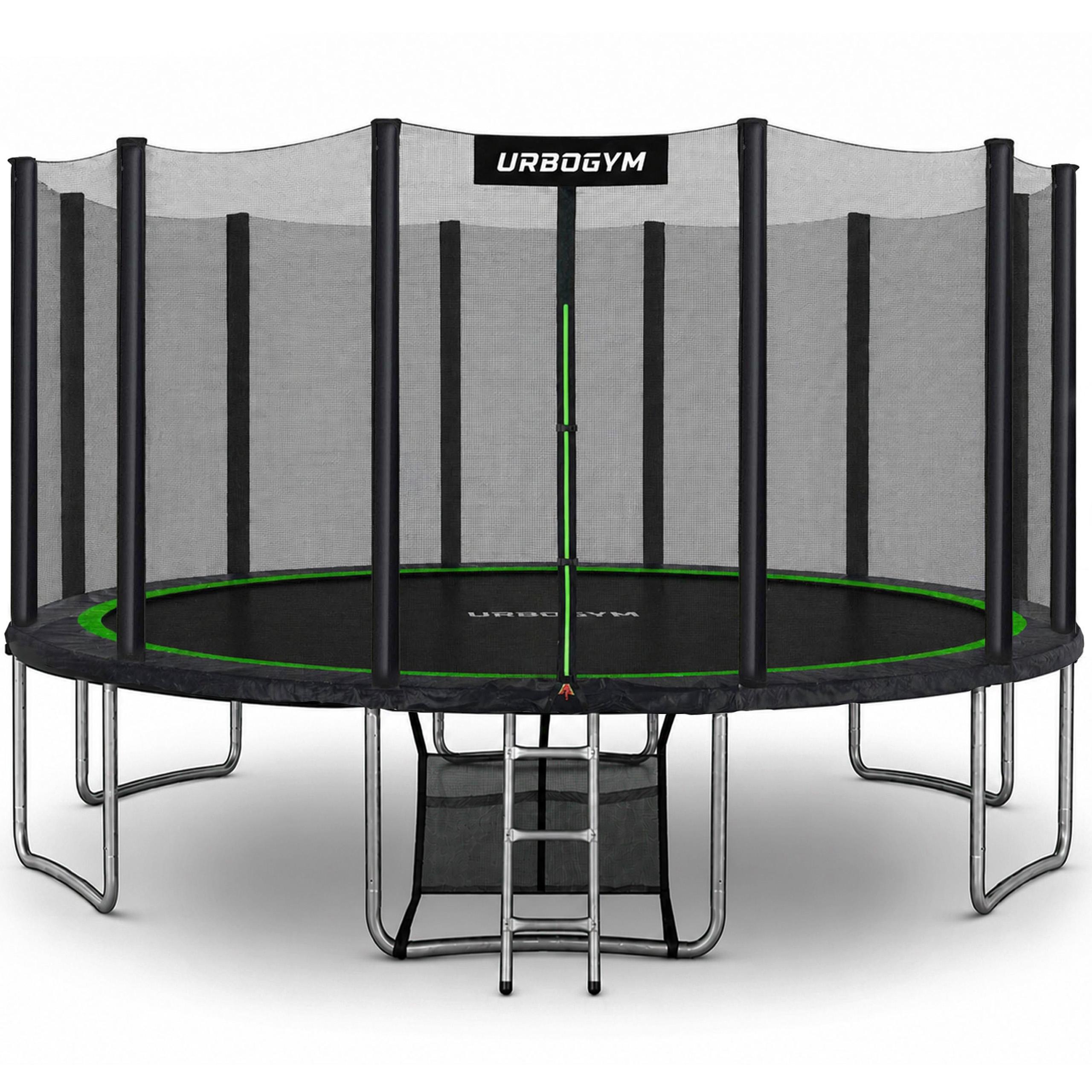 URBOGYM Trampolin CLASSIC 16FT Gartentrampolin für Kinder Komplett-Set mit Sicherheitsnetz, Leiter, Randabdeckung, Outdoor, Grün, robust, Ø 488 cm