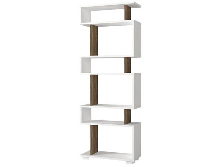 Bibliothèque Étagère blanche et décor noyer L 60 cm rangements multiples style moderne