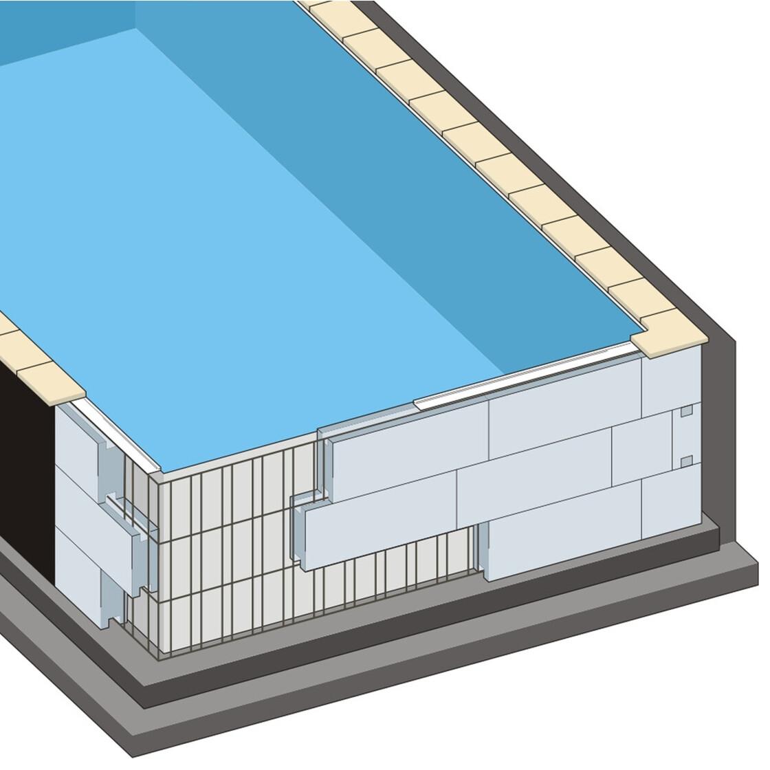 TrendStone Basis Set | Rechteckpool 800 x 400 x 150 cm | Hellgrau | Treppe Gesamte Breite