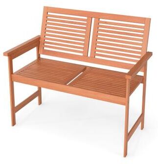 Costway Outdoor Wooden Bench 2-Person Patio Bench with Slatted Backrest and Seat