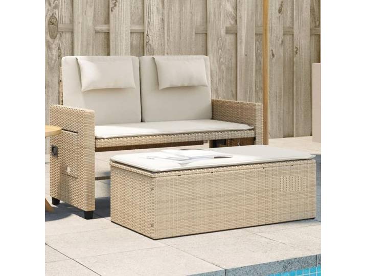Banc inclinable de jardin - - Résine tressée - Beige - 2 en 1 causeuse et canapé-lit - Dossier réglable