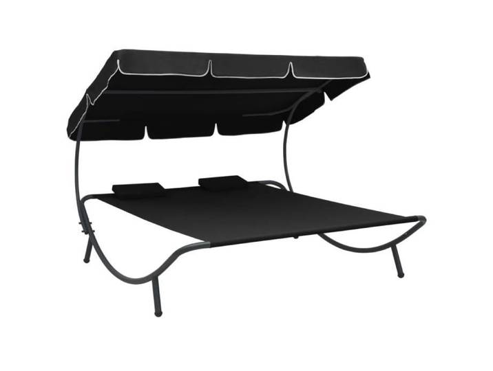 Transat d'extérieur - ESTINK - Lit de repos avec auvent - 2 personnes - Noir - Résistant aux intempéries