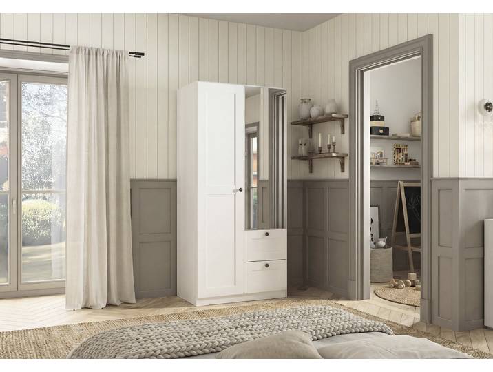 Drehtürenschrank Skagen mit Spiegel 91cm Weiß Basic