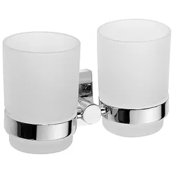 Brillantbad META Doppelglashalter Glas Messing Chrom poliert 160x95x90 mm für Bad & WC >> zum Bohren oder Kleben*