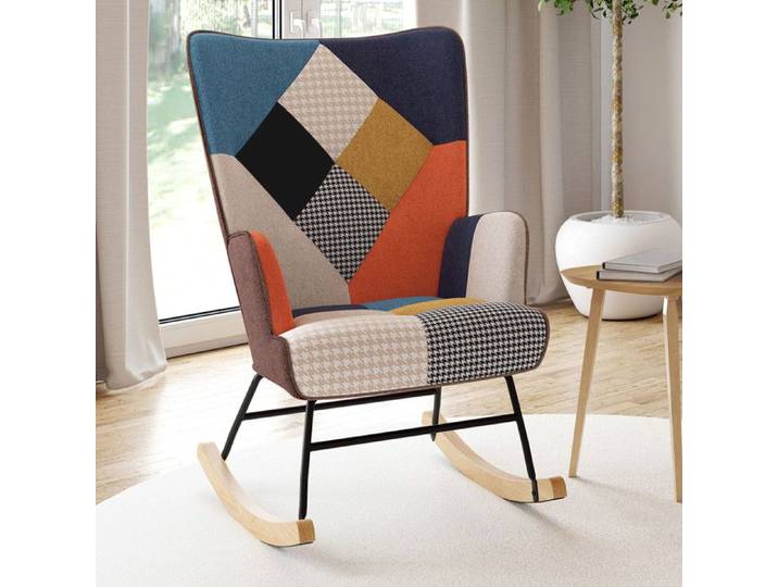 IDMARKET Fauteuil scandinave IVAR en tissu à bascule patchwork multicouleurs