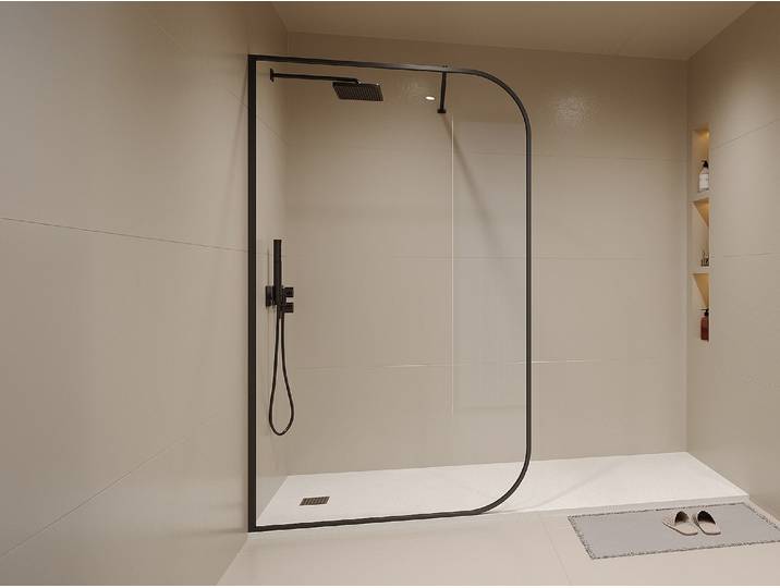 Paroi de douche à l'italienne courbée - 120 x 200 cm - Noir mat - DOUYANO