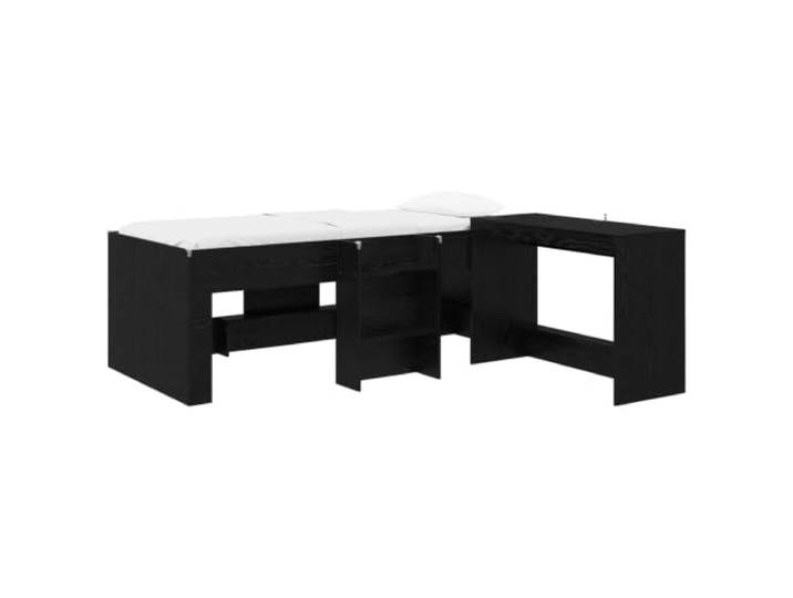 PUGYNBK Hochbett Eiche Schwarz mit Schreibtisch, 2-teilig Robustes Holz, modernes Design, platzsparend, ideal für kleine Schlafzimmer