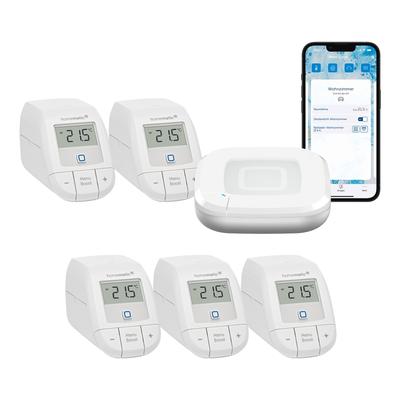 HOMEMATIC IP Heizkörperthermostat "Starter Bundle Heizen Basic für 5 Heizkörper", weiß, B:31cm H:12cm T:37cm, Heizkörperthermostate